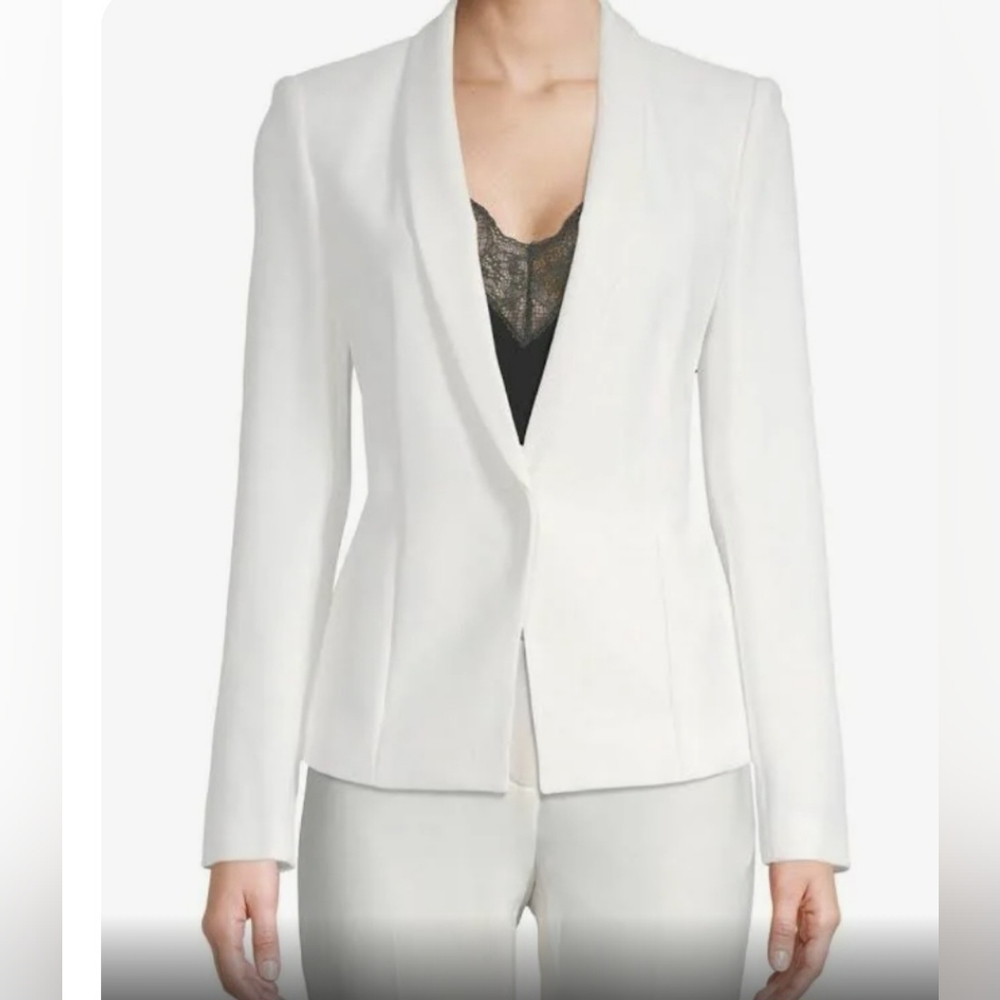 Donna Karan York White Single Breasted Shawl Lapel Blazer